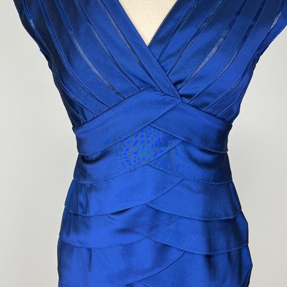 Adrianna Papell Womens Blue Shutter Pleat Cocktail Dress Sleeveless size 8 - Picture 4 of 14